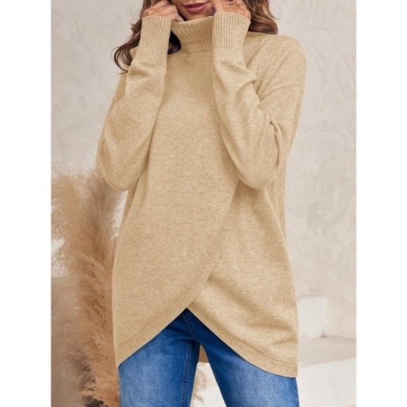 Womens Turtleneck Sweaters Trendy Cross Knit Casual Long Sleeve Pullover Tops - Picture 3 of 8